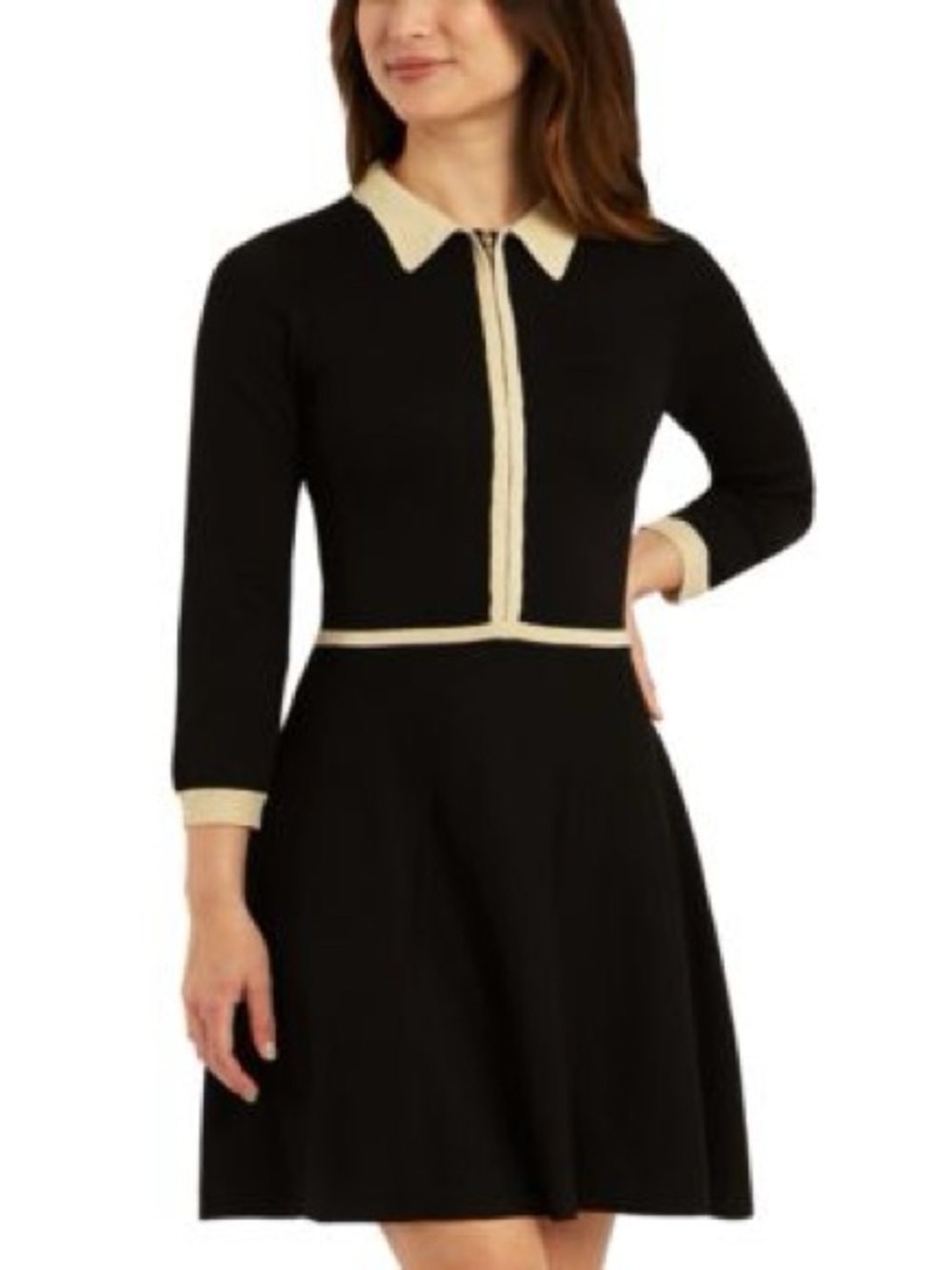 NWT BCX Collared Contrast-Trim Sweater Dress in Black and Gold Size XL
